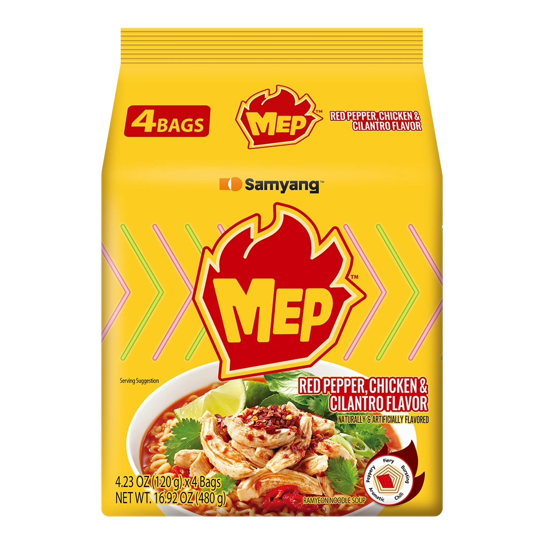 Buldak MEP pollo, chile rojo y cilantro ramen pack